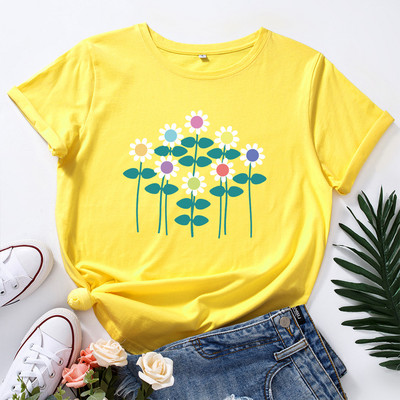 JFUNCY S-5XL Γυναικείο καλοκαιρινό μπλουζάκι Creative Flowers Print Tees Κοντό μανίκι Γυναικείο μπλουζάκι 100% βαμβακερό γυναικείο μπλουζάκι
