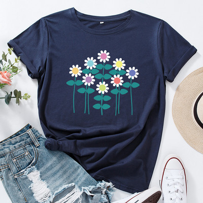 JFUNCY S-5XL Γυναικείο καλοκαιρινό μπλουζάκι Creative Flowers Print Tees Κοντό μανίκι Γυναικείο μπλουζάκι 100% βαμβακερό γυναικείο μπλουζάκι