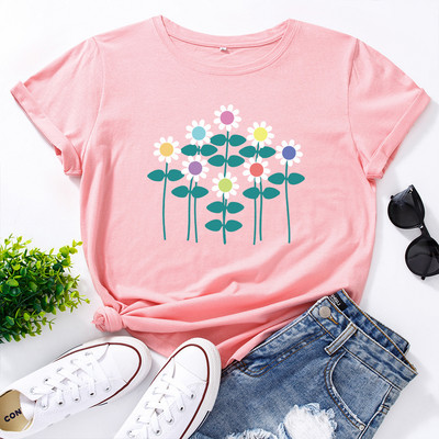 JFUNCY S-5XL Γυναικείο καλοκαιρινό μπλουζάκι Creative Flowers Print Tees Κοντό μανίκι Γυναικείο μπλουζάκι 100% βαμβακερό γυναικείο μπλουζάκι