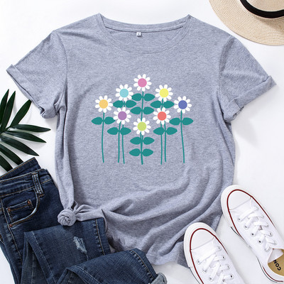 JFUNCY S-5XL Γυναικείο καλοκαιρινό μπλουζάκι Creative Flowers Print Tees Κοντό μανίκι Γυναικείο μπλουζάκι 100% βαμβακερό γυναικείο μπλουζάκι