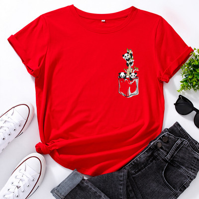 JFUNCY Sieviešu kokvilnas T-krekls ar īsām piedurknēm Cute Panda T Krekli Sieviešu Grafiski T-krekli Topi Sieviešu Tkrekls