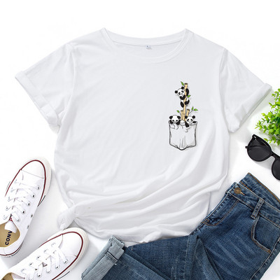 JFUNCY Sieviešu kokvilnas T-krekls ar īsām piedurknēm Cute Panda T Krekli Sieviešu Grafiski T-krekli Topi Sieviešu Tkrekls