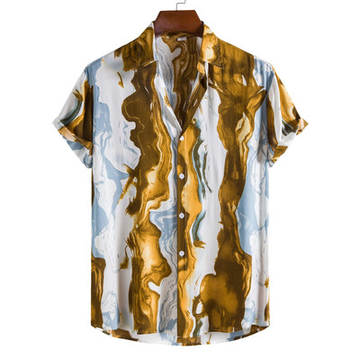 Cămașă de in pentru bărbați, vintage, cu nasturi, cu mânecă scurtă, cămașă hawaiană cu flori pentru bărbați, ocazional, Harajuku, Streetwear Camisas Homme XXL