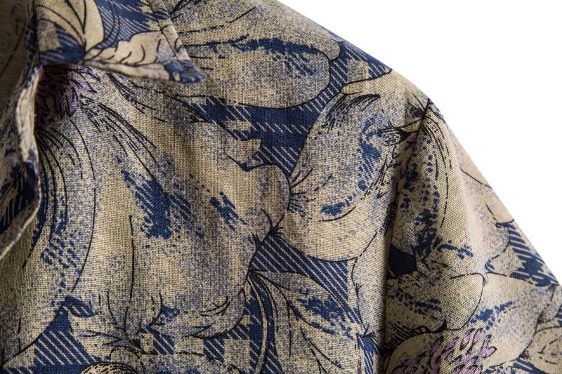 Cămașă de in pentru bărbați, vintage, cu nasturi, cu mânecă scurtă, cămașă hawaiană cu flori pentru bărbați, ocazional, Harajuku, Streetwear Camisas Homme XXL