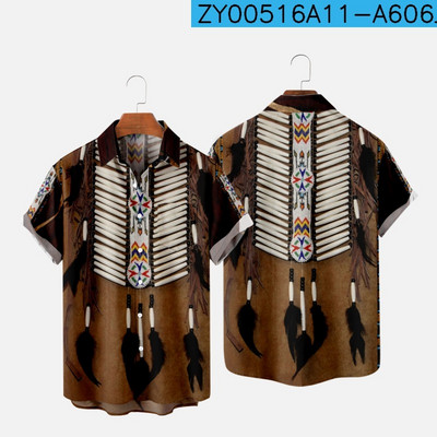 Ανδρικά πουκάμισα μόδας με ένα κουμπί Comfort casual πουκάμισα Χαβάης ινδική 3d εκτύπωση μεγάλου μεγέθους πουκάμισα με κοντομάνικα παραλίας