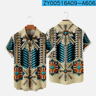 Ανδρικά πουκάμισα μόδας με ένα κουμπί Comfort casual πουκάμισα Χαβάης ινδική 3d εκτύπωση μεγάλου μεγέθους πουκάμισα με κοντομάνικα παραλίας