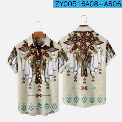 Ανδρικά πουκάμισα μόδας με ένα κουμπί Comfort casual πουκάμισα Χαβάης ινδική 3d εκτύπωση μεγάλου μεγέθους πουκάμισα με κοντομάνικα παραλίας