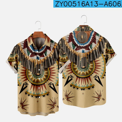 Ανδρικά πουκάμισα μόδας με ένα κουμπί Comfort casual πουκάμισα Χαβάης ινδική 3d εκτύπωση μεγάλου μεγέθους πουκάμισα με κοντομάνικα παραλίας