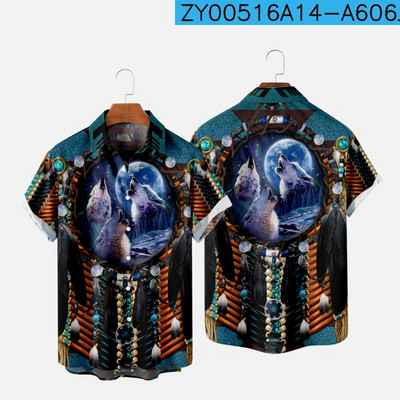 Ανδρικά πουκάμισα μόδας με ένα κουμπί Comfort casual πουκάμισα Χαβάης ινδική 3d εκτύπωση μεγάλου μεγέθους πουκάμισα με κοντομάνικα παραλίας