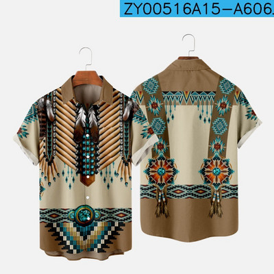 Ανδρικά πουκάμισα μόδας με ένα κουμπί Comfort casual πουκάμισα Χαβάης ινδική 3d εκτύπωση μεγάλου μεγέθους πουκάμισα με κοντομάνικα παραλίας