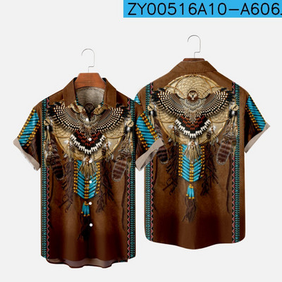 Ανδρικά πουκάμισα μόδας με ένα κουμπί Comfort casual πουκάμισα Χαβάης ινδική 3d εκτύπωση μεγάλου μεγέθους πουκάμισα με κοντομάνικα παραλίας