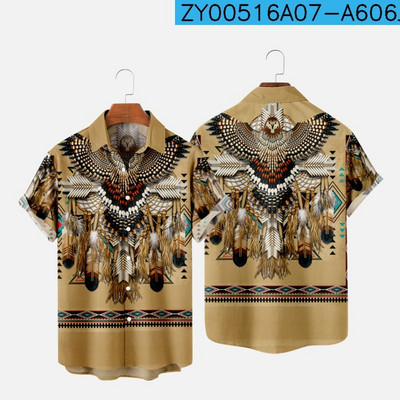 Ανδρικά πουκάμισα μόδας με ένα κουμπί Comfort casual πουκάμισα Χαβάης ινδική 3d εκτύπωση μεγάλου μεγέθους πουκάμισα με κοντομάνικα παραλίας