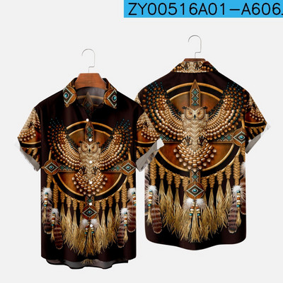 Ανδρικά πουκάμισα μόδας με ένα κουμπί Comfort casual πουκάμισα Χαβάης ινδική 3d εκτύπωση μεγάλου μεγέθους πουκάμισα με κοντομάνικα παραλίας