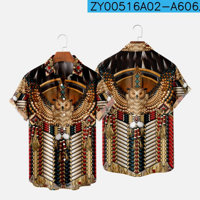 Ανδρικά πουκάμισα μόδας με ένα κουμπί Comfort casual πουκάμισα Χαβάης ινδική 3d εκτύπωση μεγάλου μεγέθους πουκάμισα με κοντομάνικα παραλίας