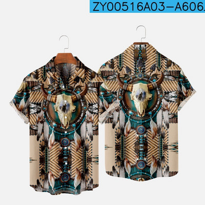 Ανδρικά πουκάμισα μόδας με ένα κουμπί Comfort casual πουκάμισα Χαβάης ινδική 3d εκτύπωση μεγάλου μεγέθους πουκάμισα με κοντομάνικα παραλίας