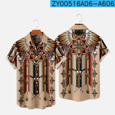 Ανδρικά πουκάμισα μόδας με ένα κουμπί Comfort casual πουκάμισα Χαβάης ινδική 3d εκτύπωση μεγάλου μεγέθους πουκάμισα με κοντομάνικα παραλίας