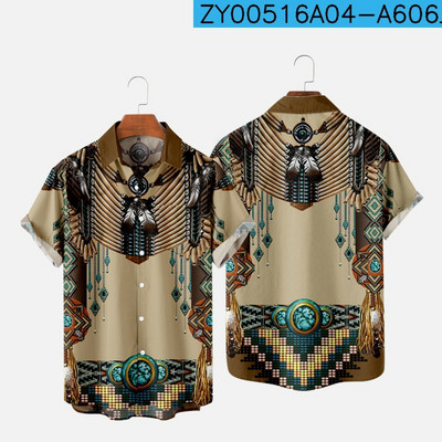 Ανδρικά πουκάμισα μόδας με ένα κουμπί Comfort casual πουκάμισα Χαβάης ινδική 3d εκτύπωση μεγάλου μεγέθους πουκάμισα με κοντομάνικα παραλίας