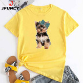 JFUNCY Lielizmēra T-krekls Sieviešu T-krekls ar īsām piedurknēm 2023. gada Sieviešu kokvilnas T-krekli Vasaras sieviešu T-krekli Apģērbi Sieviešu krekliņi