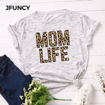 JFUNCY 100% βαμβακερό καλοκαιρινό μπλουζάκι Leopard MOM LIFE εμπριμέ γυναικείο μπλουζάκι κοντομάνικο γυναικείο μπλουζάκι γυναικείο μπλουζάκι