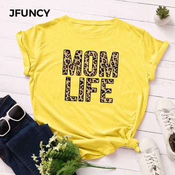 JFUNCY 100% βαμβακερό καλοκαιρινό μπλουζάκι Leopard MOM LIFE εμπριμέ γυναικείο μπλουζάκι κοντομάνικο γυναικείο μπλουζάκι γυναικείο μπλουζάκι