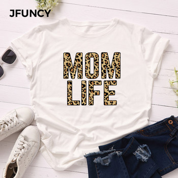 JFUNCY 100% βαμβακερό καλοκαιρινό μπλουζάκι Leopard MOM LIFE εμπριμέ γυναικείο μπλουζάκι κοντομάνικο γυναικείο μπλουζάκι γυναικείο μπλουζάκι