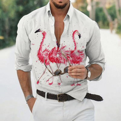 Havaju salu ziedu krekls vīriešiem ar 3d apdruku, putnu blūze ar garām piedurknēm pludmales brīvdienu Camisa lielizmēra 5xl krekls Homme 2022