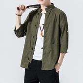 Kineski stil, muška jednobojna kimono košulja s dugmadima, kardigan, tradicionalni retro samostojeći ovratnik, široki kaput, jakna, ležerne košulje