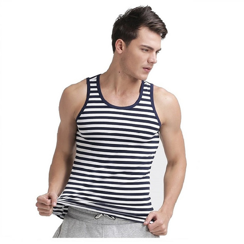 Καλοκαιρινό φανελάκι ανδρικό βαμβακερό Ριγέ σφιχτό bodybuiding απαλό και αναπνεύσιμο