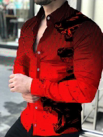 Modna muška košulja s otvorenim ovratnikom, ležerne košulje, crno-bijele majice s printom lavova, dugih rukava, muška odjeća, ulični kardigan