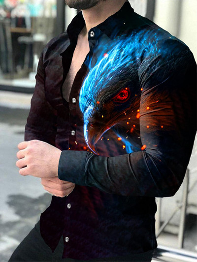 Modna muška košulja s otvorenim ovratnikom, ležerne košulje, crno-bijele majice s printom lavova, dugih rukava, muška odjeća, ulični kardigan