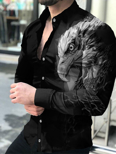 Modna muška košulja s otvorenim ovratnikom, ležerne košulje, crno-bijele majice s printom lavova, dugih rukava, muška odjeća, ulični kardigan