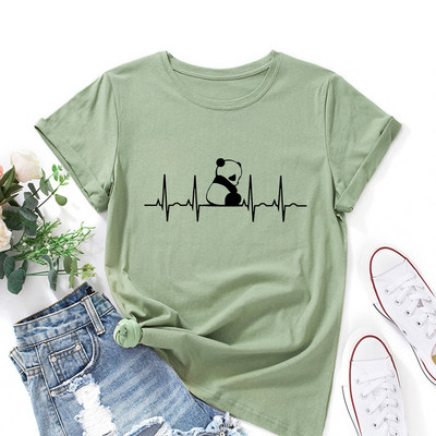 JFUNCY 5XL klasisks sieviešu t-krekls, kokvilnas T-krekls ar O veida kakla izgriezumu, īsām piedurknēm Creative Panda Print Sieviešu vasaras brīvie krekli