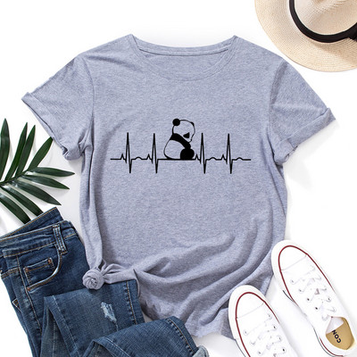 JFUNCY 5XL klasisks sieviešu t-krekls, kokvilnas T-krekls ar O veida kakla izgriezumu, īsām piedurknēm Creative Panda Print Sieviešu vasaras brīvie krekli