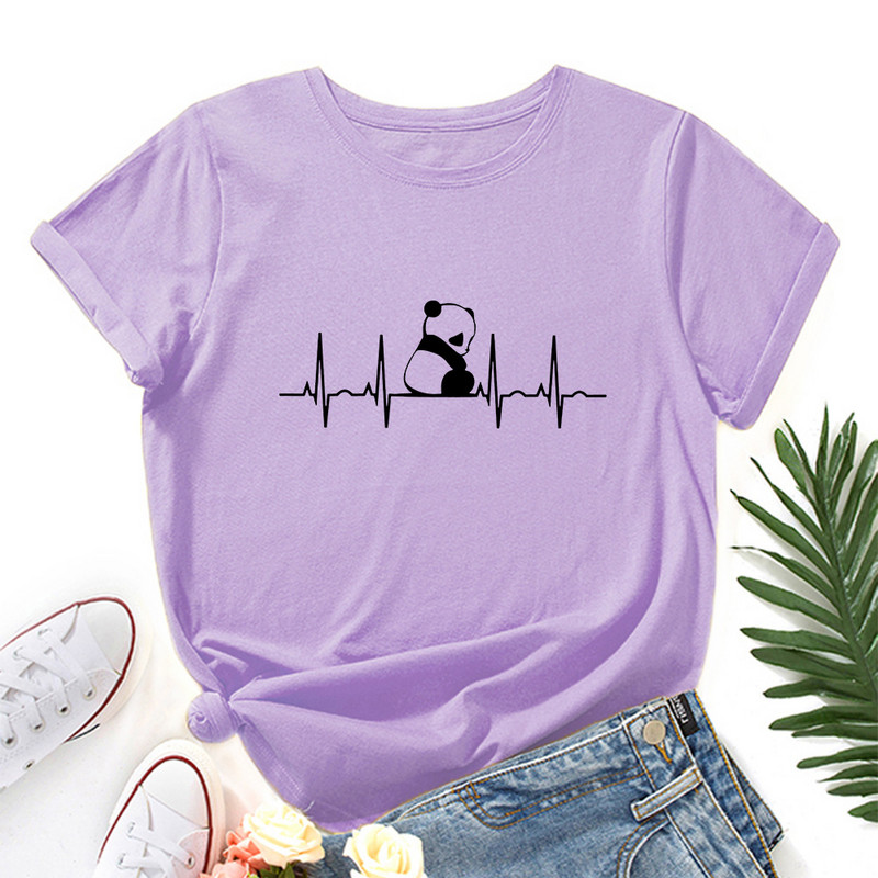 JFUNCY 5XL klasisks sieviešu t-krekls, kokvilnas T-krekls ar O veida kakla izgriezumu, īsām piedurknēm Creative Panda Print Sieviešu vasaras brīvie krekli