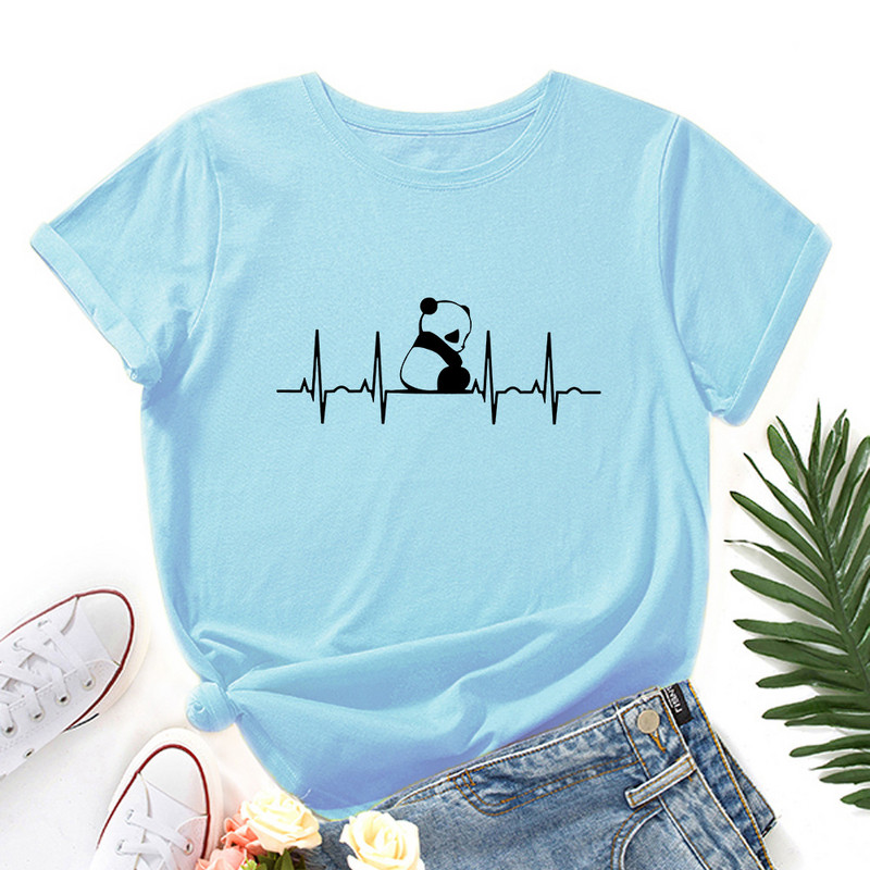 JFUNCY 5XL klasisks sieviešu t-krekls, kokvilnas T-krekls ar O veida kakla izgriezumu, īsām piedurknēm Creative Panda Print Sieviešu vasaras brīvie krekli