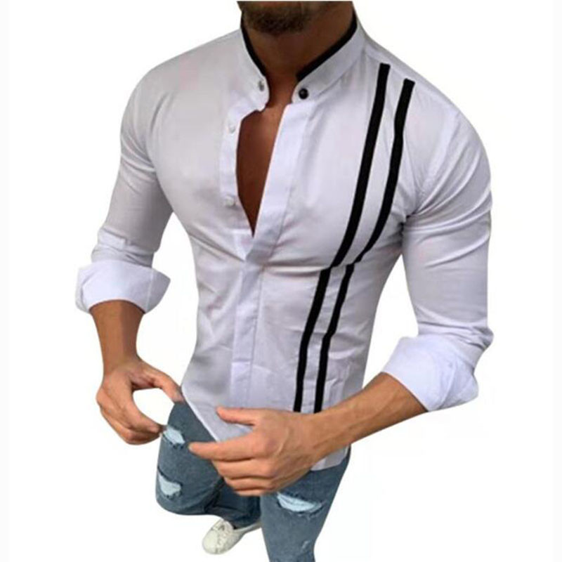 Pavasaris Rudens Jauni Vīriešu krekli ar garām piedurknēm stāva apkakle Ikdienas Duttons Vienkrāsaini Vienkārši ikdienišķi topi Modes Ērti