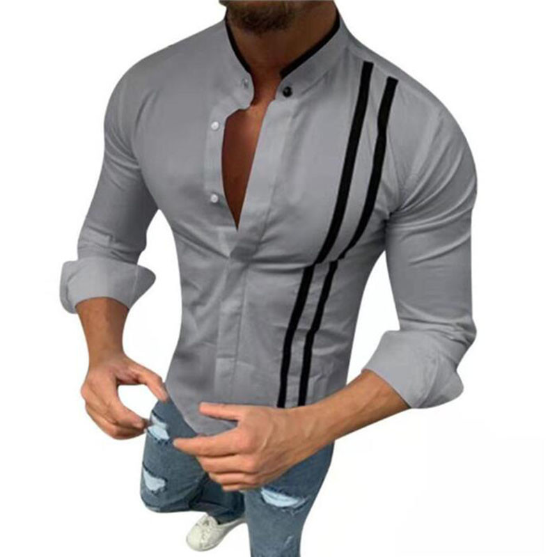 Pavasaris Rudens Jauni Vīriešu krekli ar garām piedurknēm stāva apkakle Ikdienas Duttons Vienkrāsaini Vienkārši ikdienišķi topi Modes Ērti