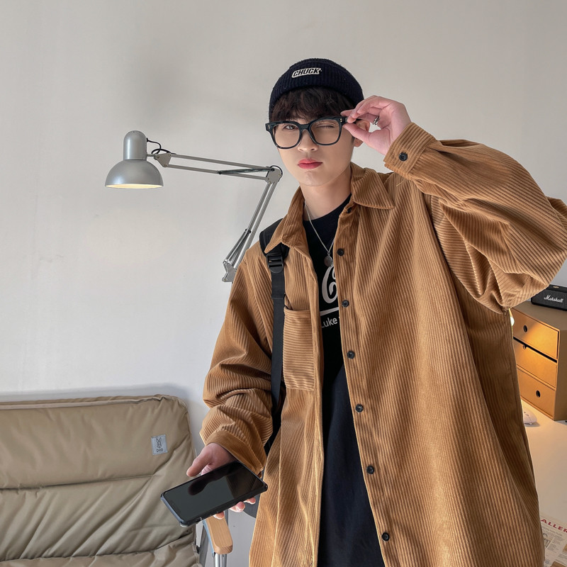 Πουκάμισα Ανδρικά ρετρό κοτλέ Άνοιξη Casual Loose All-match Όμορφη μόδα BF Plus Size Πέτο Μασίφ Φοιτητές Νέα άφιξη Camicias