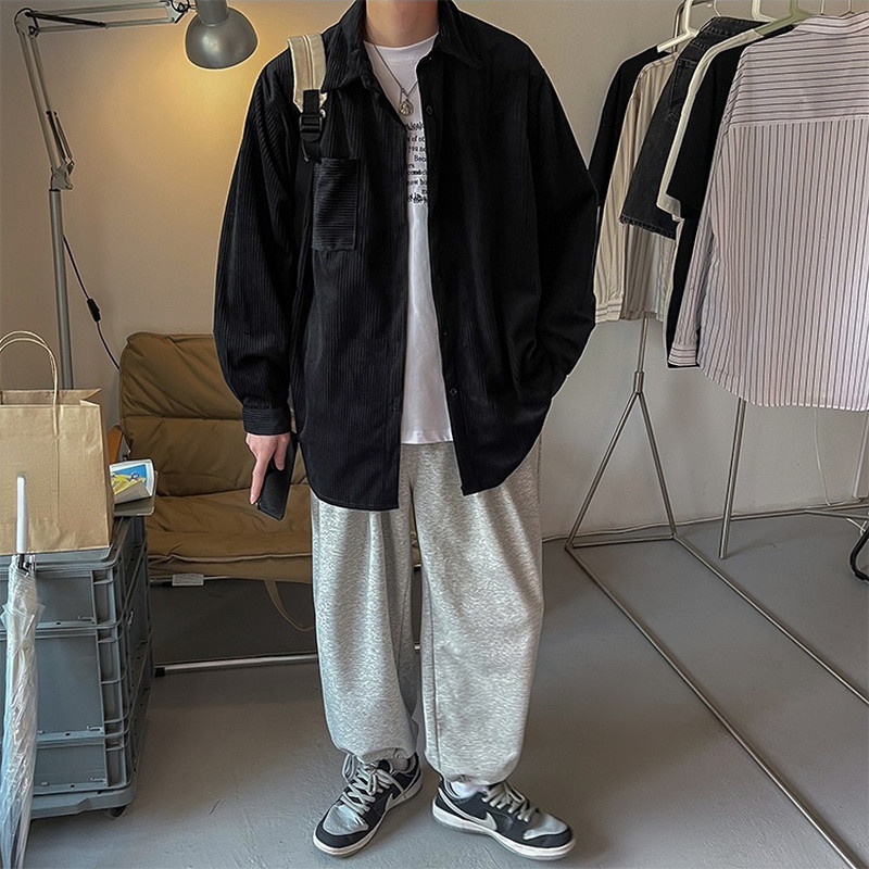 Πουκάμισα Ανδρικά ρετρό κοτλέ Άνοιξη Casual Loose All-match Όμορφη μόδα BF Plus Size Πέτο Μασίφ Φοιτητές Νέα άφιξη Camicias