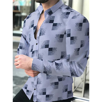 Нова мода Мъжки ризи Риза с копчета с обърната яка Ежедневна дизайнерска щампа на райе Горнище с дълъг ръкав Мъжко облекло Жилетка