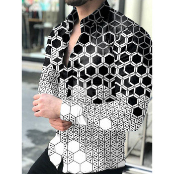 Ανοιξιάτικη μόδα Ανδρικά πουκάμισα Φθινοπωρινό πουκάμισο με κουμπιά με κουμπιά ανδρικό πουκάμισο casual δικτυωτό τύπωμα μακρυμάνικο μπλουζάκι Κοινωνικά ανδρικά ρούχα
