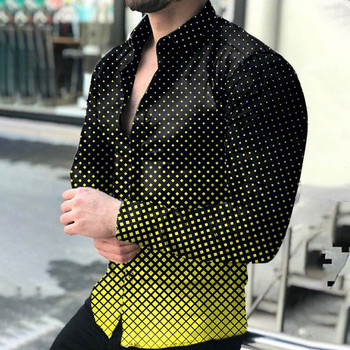 Ανοιξιάτικη μόδα Ανδρικά πουκάμισα Φθινοπωρινό πουκάμισο με κουμπιά με κουμπιά ανδρικό πουκάμισο casual δικτυωτό τύπωμα μακρυμάνικο μπλουζάκι Κοινωνικά ανδρικά ρούχα