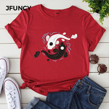 JFUNCY Γυναικείο βαμβακερό μπλουζάκι Tai Chi Yin Yang Fish Print Loose Tee κοντομάνικο Γυναικείο Casual T-shirt Καλοκαιρινό γυναικείο μπλουζάκι