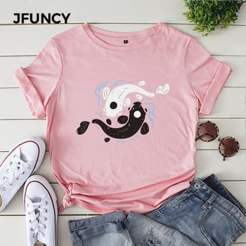 JFUNCY Γυναικείο βαμβακερό μπλουζάκι Tai Chi Yin Yang Fish Print Loose Tee κοντομάνικο Γυναικείο Casual T-shirt Καλοκαιρινό γυναικείο μπλουζάκι