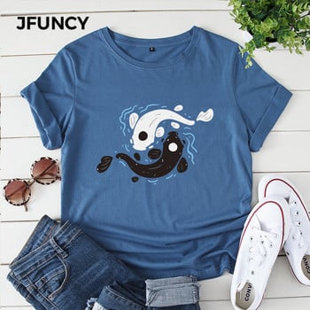 JFUNCY Γυναικείο βαμβακερό μπλουζάκι Tai Chi Yin Yang Fish Print Loose Tee κοντομάνικο Γυναικείο Casual T-shirt Καλοκαιρινό γυναικείο μπλουζάκι