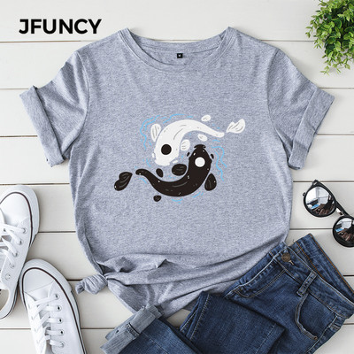 JFUNCY Γυναικείο βαμβακερό μπλουζάκι Tai Chi Yin Yang Fish Print Loose Tee κοντομάνικο Γυναικείο Casual T-shirt Καλοκαιρινό γυναικείο μπλουζάκι