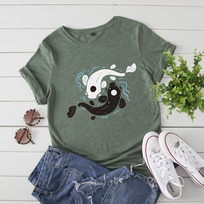 JFUNCY Γυναικείο βαμβακερό μπλουζάκι Tai Chi Yin Yang Fish Print Loose Tee κοντομάνικο Γυναικείο Casual T-shirt Καλοκαιρινό γυναικείο μπλουζάκι