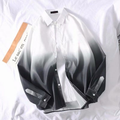 Cămăși cu mânecă lungă de vară în gradient japonez pentru băieți, fete, trenduri coreene, bluze casual pentru studenți, iubitori de bărbați, femei, cămăși unisex