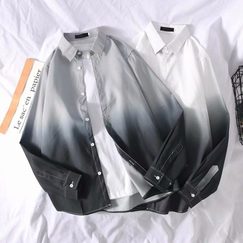 Cămăși cu mânecă lungă de vară în gradient japonez pentru băieți, fete, trenduri coreene, bluze casual pentru studenți, iubitori de bărbați, femei, cămăși unisex