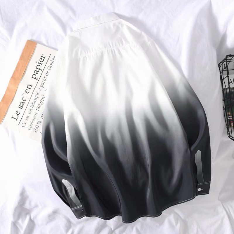 Cămăși cu mânecă lungă de vară în gradient japonez pentru băieți, fete, trenduri coreene, bluze casual pentru studenți, iubitori de bărbați, femei, cămăși unisex